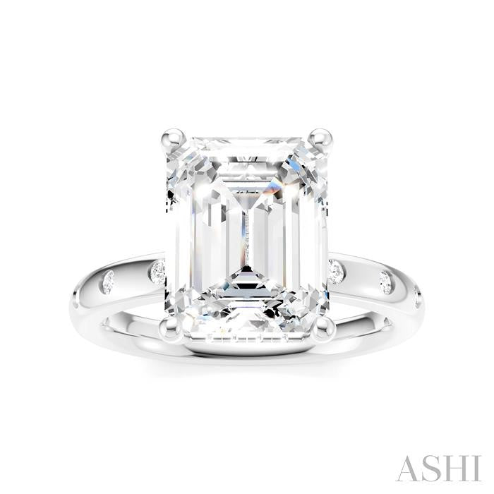 1/5 Ctw Akari Emerald Shape Round Cut Diamond Semi-Mount Engagement Ring in 14K White Gold