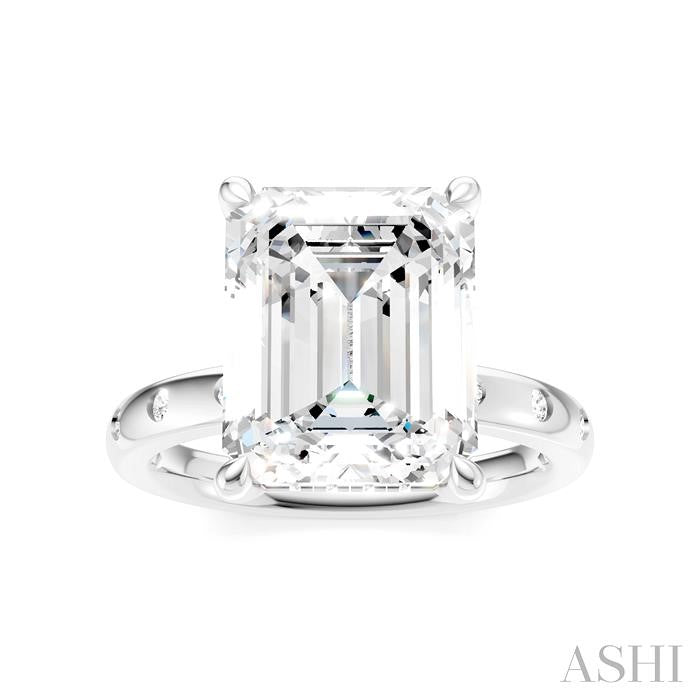 1/5 Ctw Akari Emerald Shape Round Cut Diamond Semi-Mount Engagement Ring in 14K White Gold