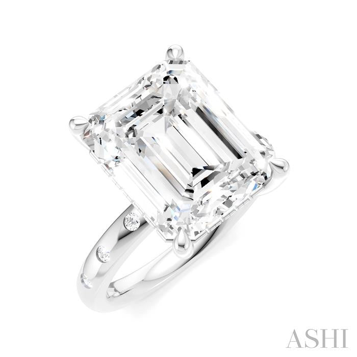 1/5 Ctw Akari Emerald Shape Round Cut Diamond Semi-Mount Engagement Ring in 14K White Gold