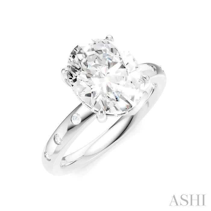 1/5 Ctw Akari Oval Shape Round Cut Diamond Semi-Mount Engagement Ring in 14K White Gold