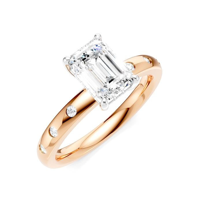 1/6 Ctw Akari Emerald Shape Round Cut Diamond Semi-Mount Engagement Ring in 14K Rose and White Gold