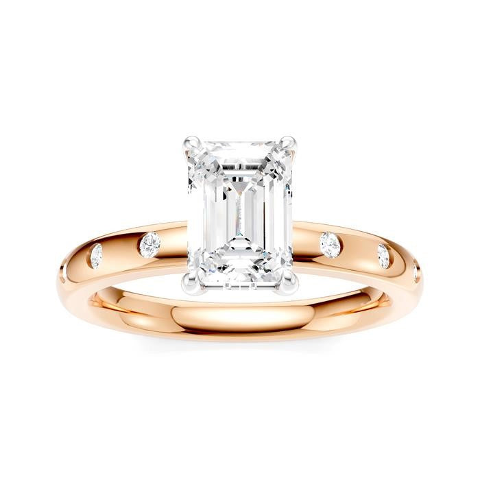 1/6 Ctw Akari Emerald Shape Round Cut Diamond Semi-Mount Engagement Ring in 14K Rose and White Gold