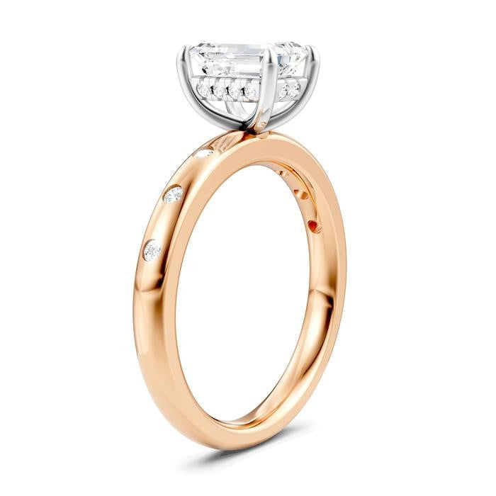 1/6 Ctw Akari Emerald Shape Round Cut Diamond Semi-Mount Engagement Ring in 14K Rose and White Gold
