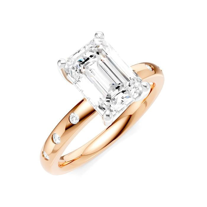 1/6 Ctw Akari Emerald Shape Round Cut Diamond Semi-Mount Engagement Ring in 14K Rose and White Gold