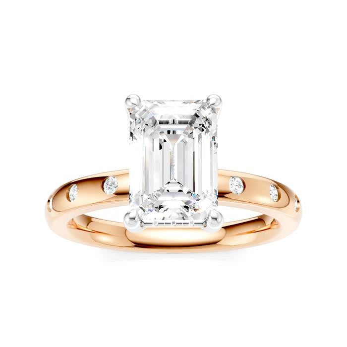 1/6 Ctw Akari Emerald Shape Round Cut Diamond Semi-Mount Engagement Ring in 14K Rose and White Gold