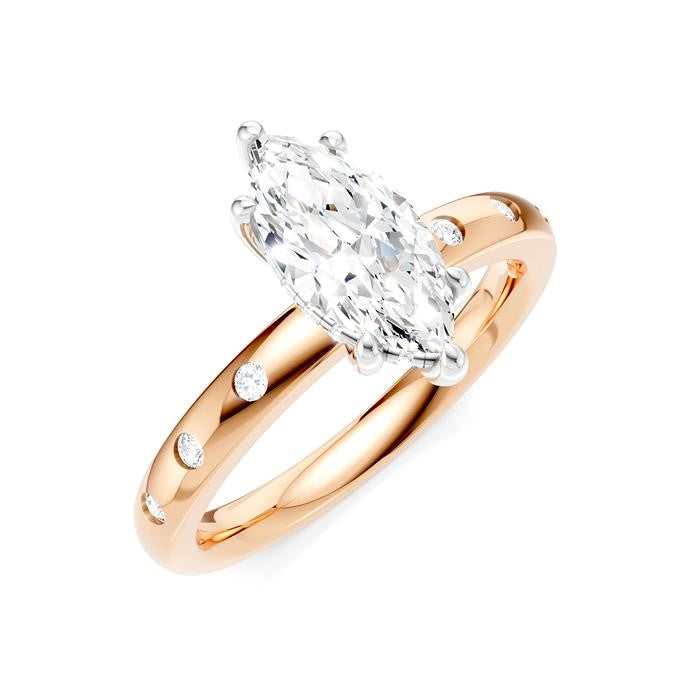 1/6 Ctw Akari Marquise Shape Round Cut Diamond Semi-Mount Engagement Ring in 14K Rose and White Gold