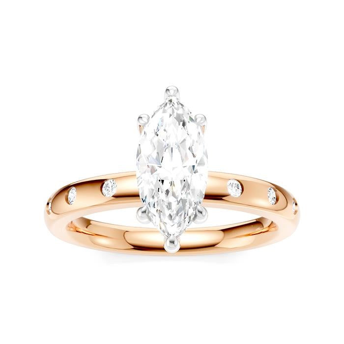 1/6 Ctw Akari Marquise Shape Round Cut Diamond Semi-Mount Engagement Ring in 14K Rose and White Gold