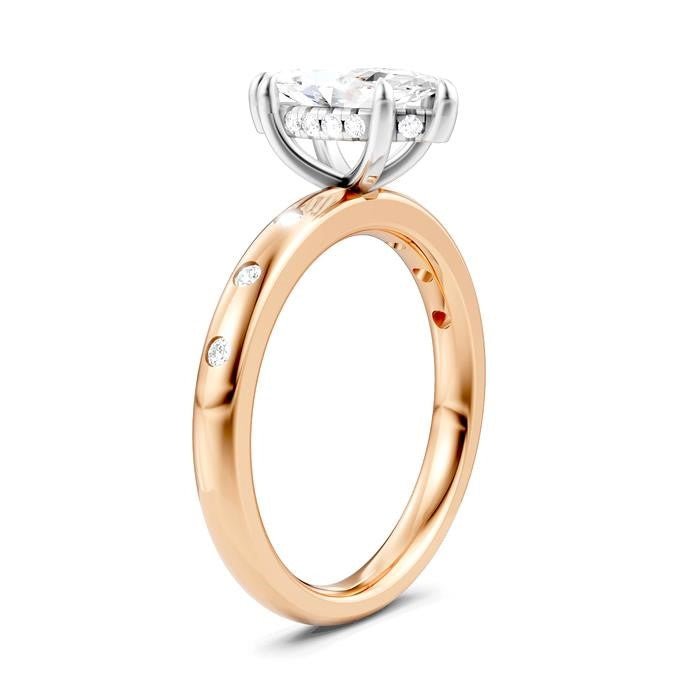 1/6 Ctw Akari Marquise Shape Round Cut Diamond Semi-Mount Engagement Ring in 14K Rose and White Gold