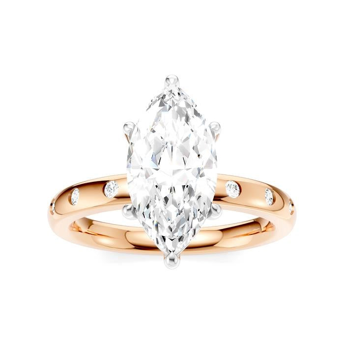 1/6 Ctw Akari Marquise Shape Round Cut Diamond Semi-Mount Engagement Ring in 14K Rose and White Gold