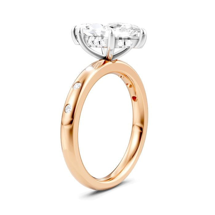 1/6 Ctw Akari Marquise Shape Round Cut Diamond Semi-Mount Engagement Ring in 14K Rose and White Gold