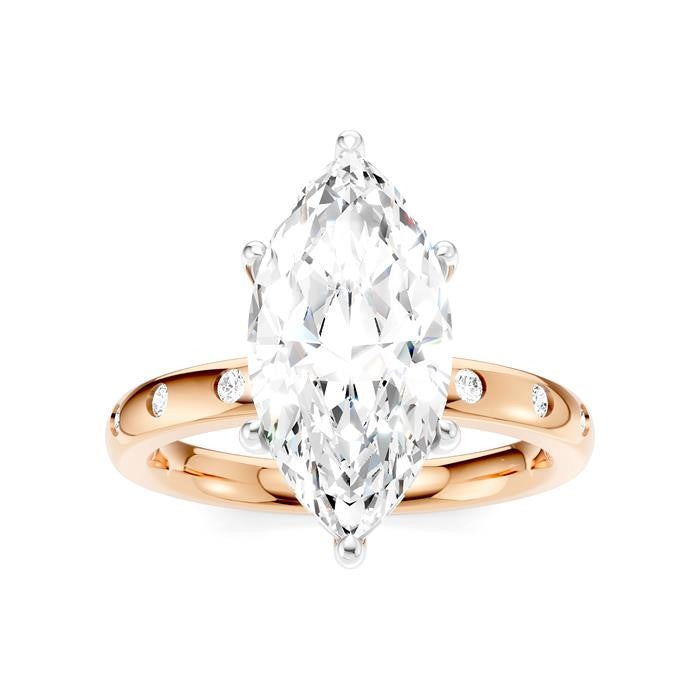 1/6 Ctw Akari Marquise Shape Round Cut Diamond Semi-Mount Engagement Ring in 14K Rose and White Gold