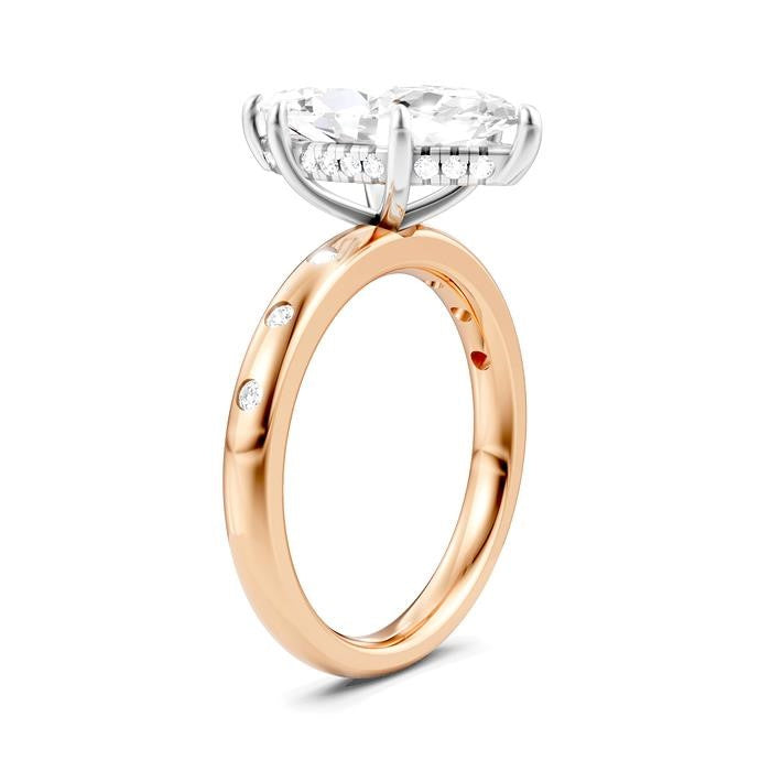 1/6 Ctw Akari Marquise Shape Round Cut Diamond Semi-Mount Engagement Ring in 14K Rose and White Gold