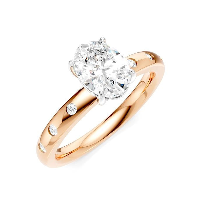 1/6 Ctw Akari Oval Shape Round Cut Diamond Semi-Mount Engagement Ring in 14K Rose and White Gold