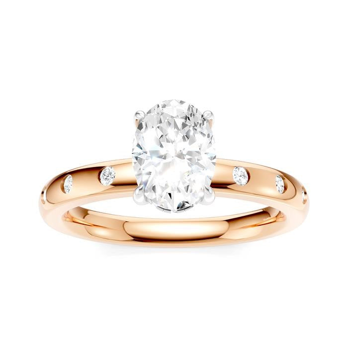 1/6 Ctw Akari Oval Shape Round Cut Diamond Semi-Mount Engagement Ring in 14K Rose and White Gold