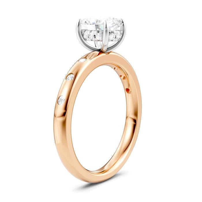 1/6 Ctw Akari Oval Shape Round Cut Diamond Semi-Mount Engagement Ring in 14K Rose and White Gold