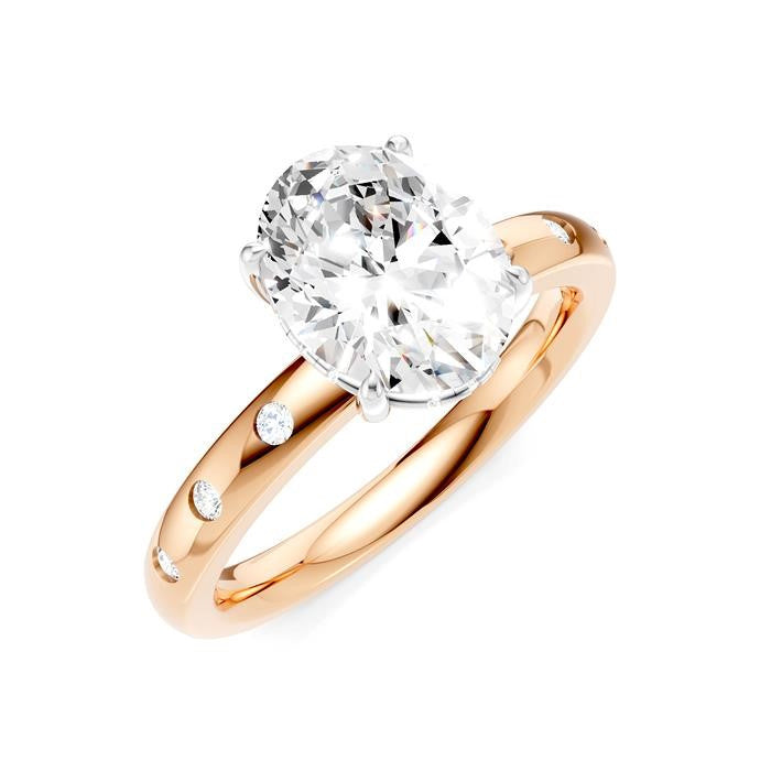 1/6 Ctw Akari Oval Shape Round Cut Diamond Semi-Mount Engagement Ring in 14K Rose and White Gold