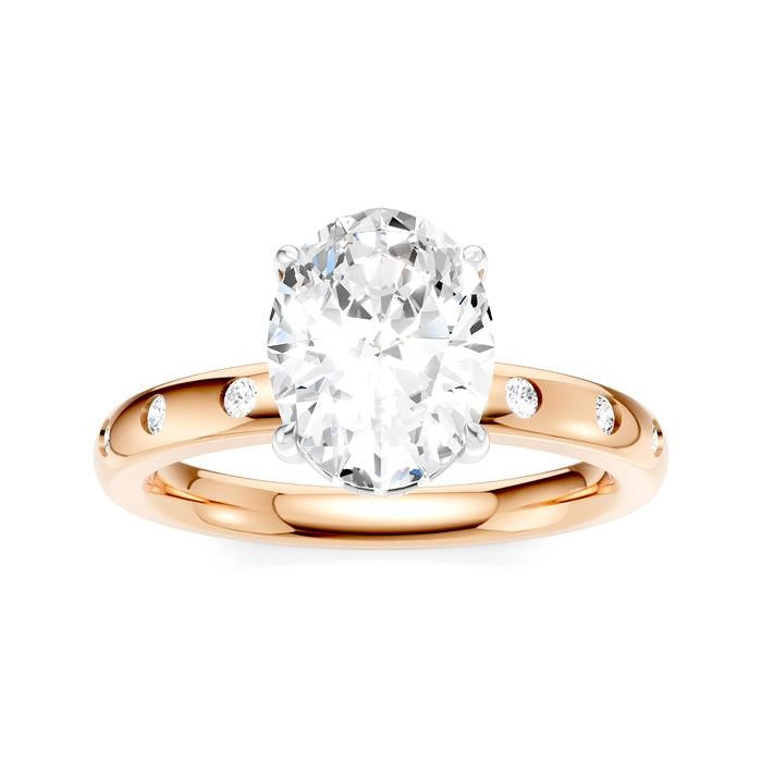 1/6 Ctw Akari Oval Shape Round Cut Diamond Semi-Mount Engagement Ring in 14K Rose and White Gold