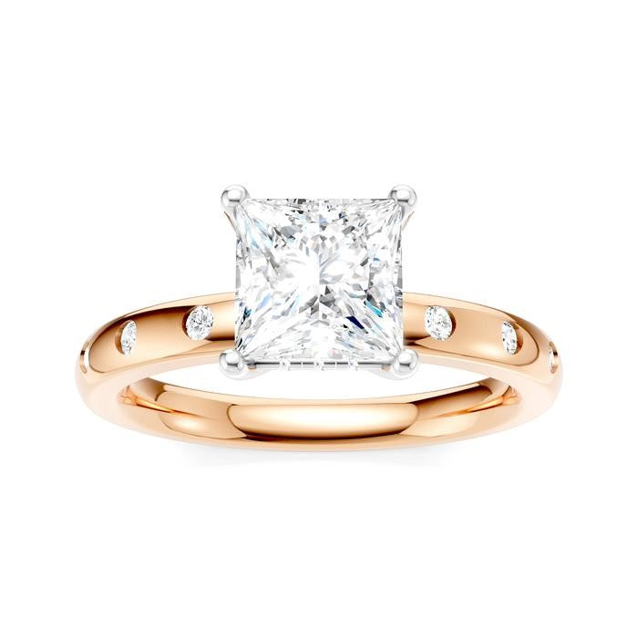 1/6 Ctw Akari Princess Shape Round Cut Diamond Semi-Mount Engagement Ring in 14K Rose and White Gold