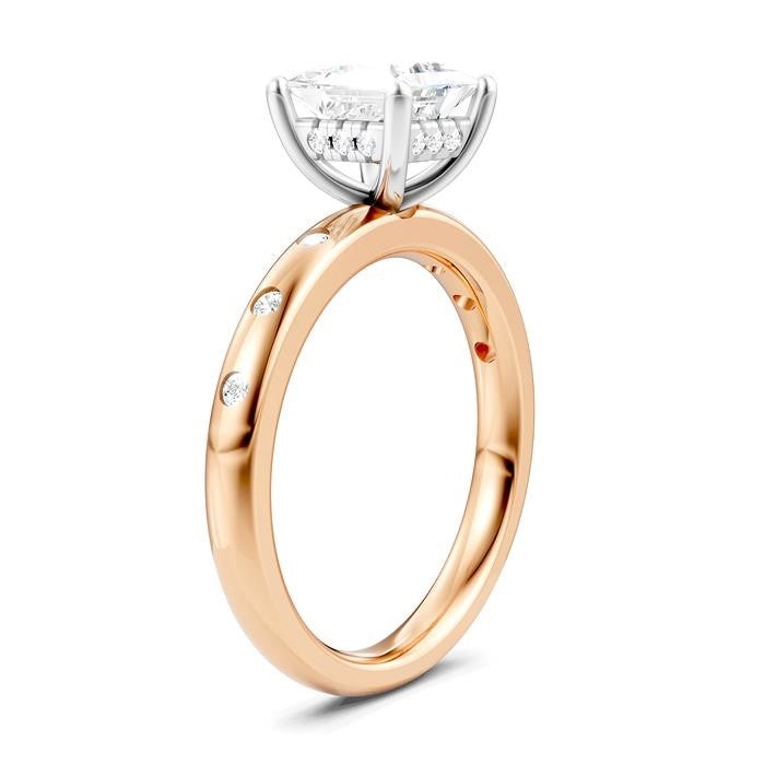 1/6 Ctw Akari Princess Shape Round Cut Diamond Semi-Mount Engagement Ring in 14K Rose and White Gold