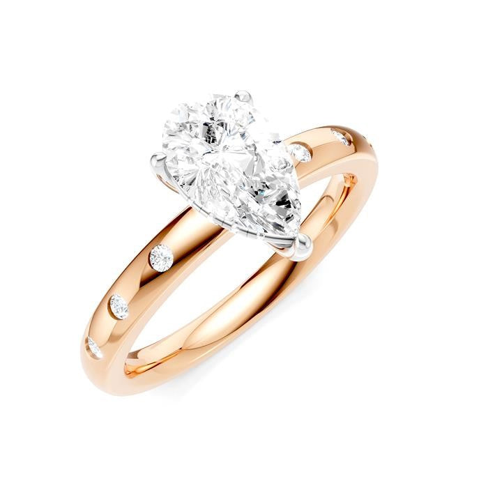 1/6 Ctw Akari Pear Shape Round Cut Diamond Semi-Mount Engagement Ring in 14K Rose and White Gold