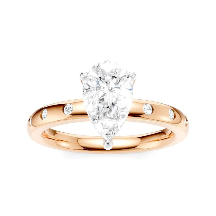 1/6 Ctw Akari Pear Shape Round Cut Diamond Semi-Mount Engagement Ring in 14K Rose and White Gold