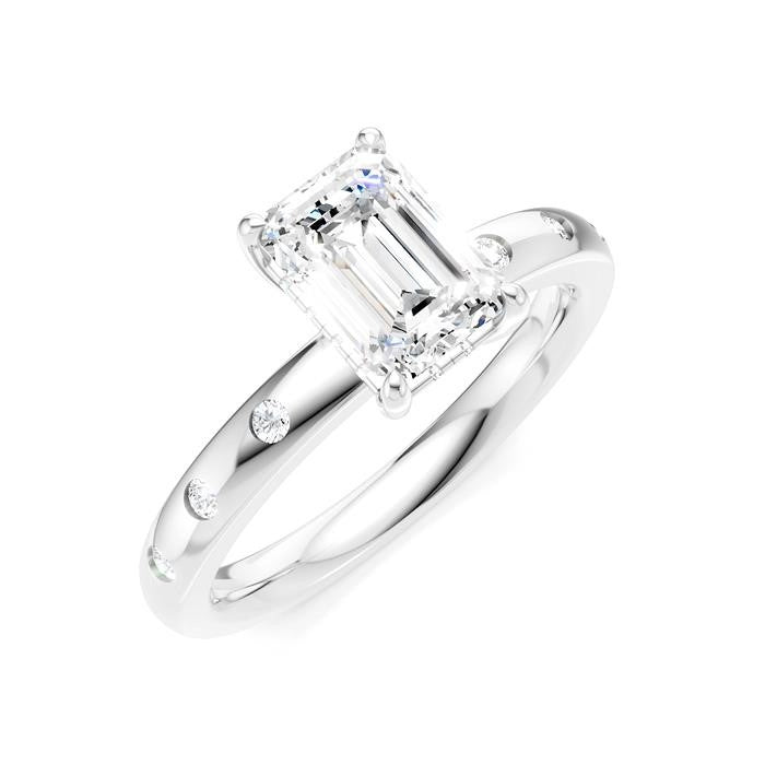 1/6 Ctw Akari Emerald Shape Round Cut Diamond Semi-Mount Engagement Ring in 14K White Gold