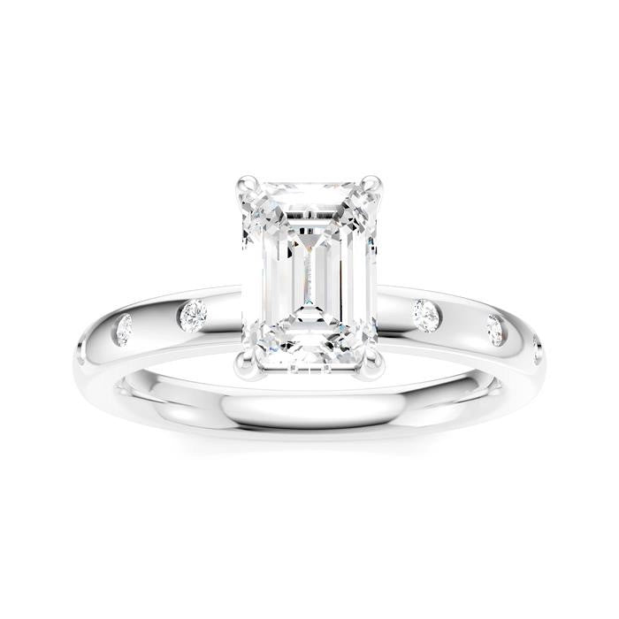 1/6 Ctw Akari Emerald Shape Round Cut Diamond Semi-Mount Engagement Ring in 14K White Gold