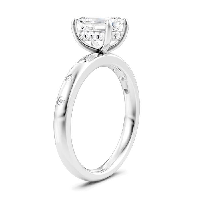 1/6 Ctw Akari Emerald Shape Round Cut Diamond Semi-Mount Engagement Ring in 14K White Gold