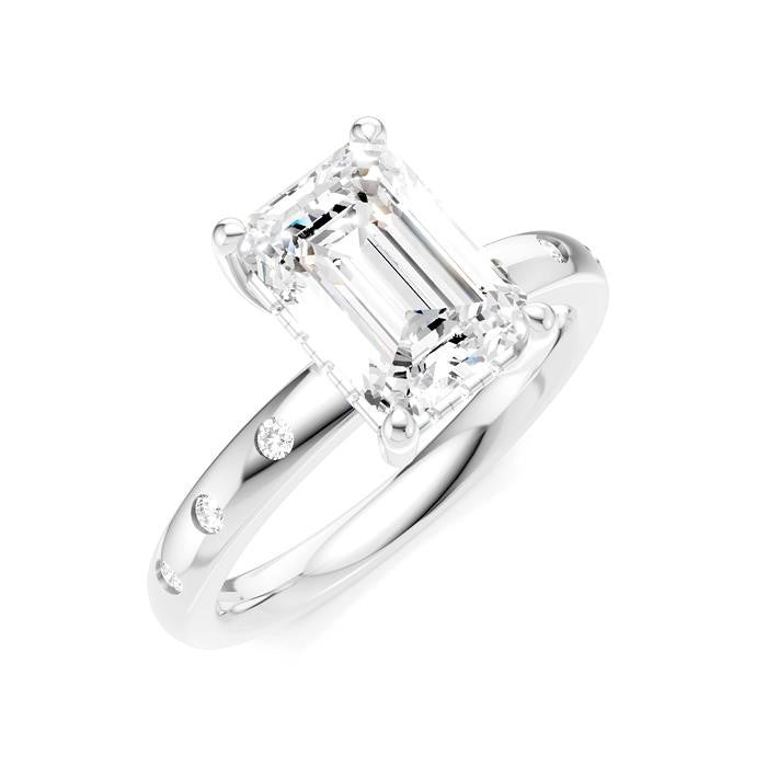 1/6 Ctw Akari Emerald Shape Round Cut Diamond Semi-Mount Engagement Ring in 14K White Gold
