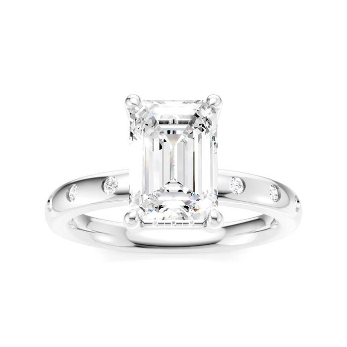 1/6 Ctw Akari Emerald Shape Round Cut Diamond Semi-Mount Engagement Ring in 14K White Gold
