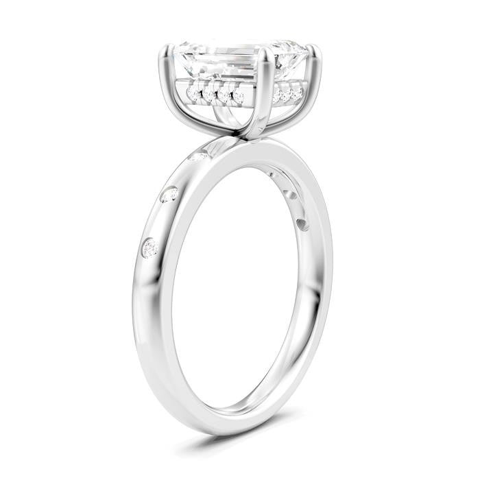 1/6 Ctw Akari Emerald Shape Round Cut Diamond Semi-Mount Engagement Ring in 14K White Gold