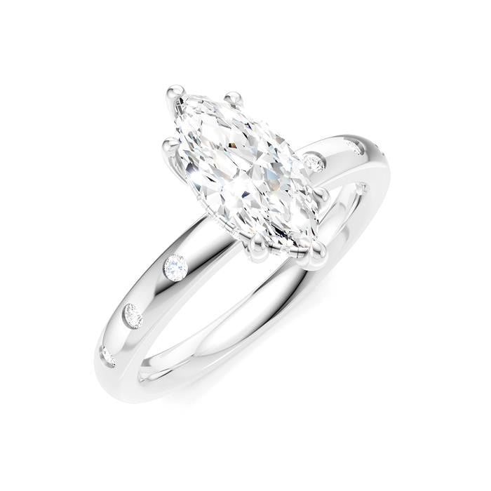 1/6 Ctw Akari Marquise Shape Round Cut Diamond Semi-Mount Engagement Ring in 14K White Gold
