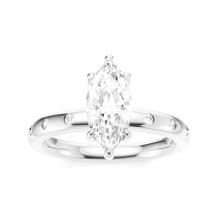 1/6 Ctw Akari Marquise Shape Round Cut Diamond Semi-Mount Engagement Ring in 14K White Gold