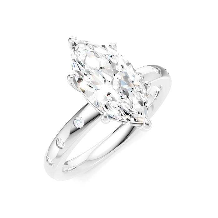 1/6 Ctw Akari Marquise Shape Round Cut Diamond Semi-Mount Engagement Ring in 14K White Gold