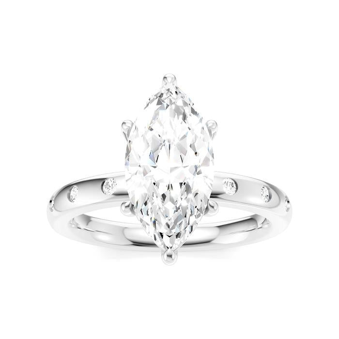 1/6 Ctw Akari Marquise Shape Round Cut Diamond Semi-Mount Engagement Ring in 14K White Gold