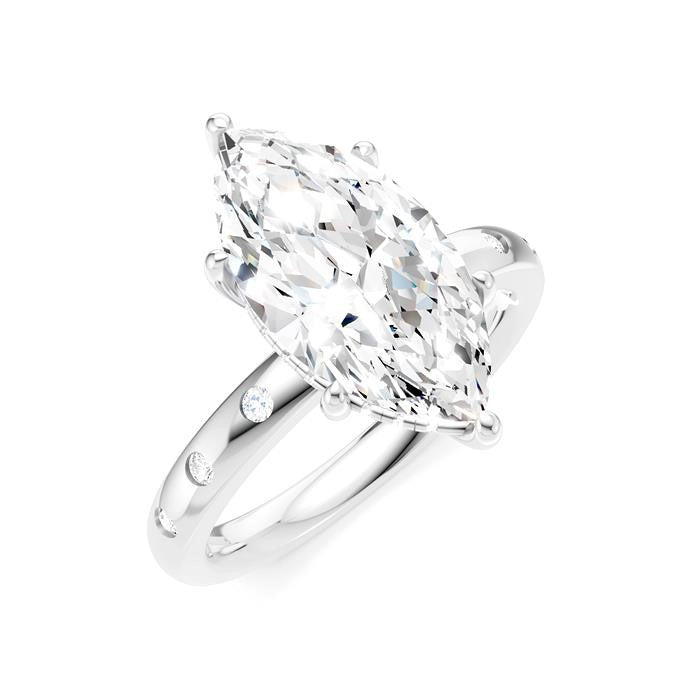 1/6 Ctw Akari Marquise Shape Round Cut Diamond Semi-Mount Engagement Ring in 14K White Gold