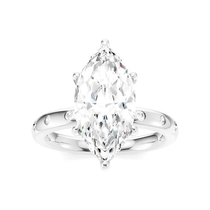 1/6 Ctw Akari Marquise Shape Round Cut Diamond Semi-Mount Engagement Ring in 14K White Gold