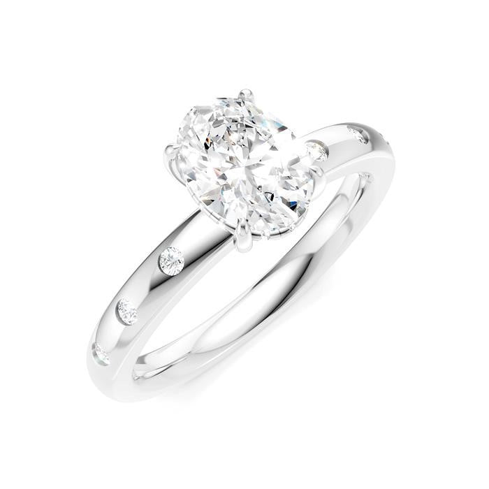 1/6 Ctw Akari Oval Shape Round Cut Diamond Semi-Mount Engagement Ring in 14K White Gold