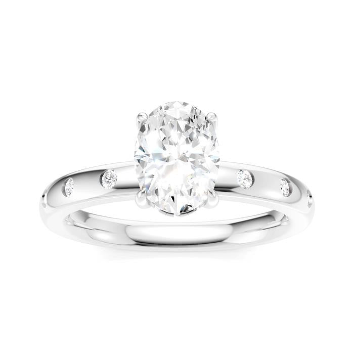 1/6 Ctw Akari Oval Shape Round Cut Diamond Semi-Mount Engagement Ring in 14K White Gold
