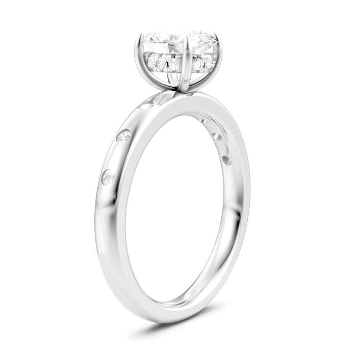 1/6 Ctw Akari Oval Shape Round Cut Diamond Semi-Mount Engagement Ring in 14K White Gold
