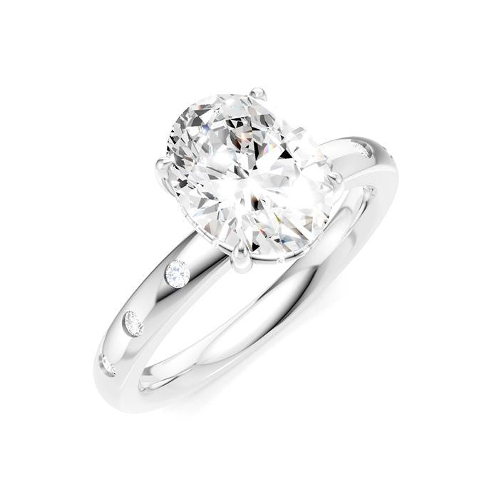 1/6 Ctw Akari Oval Shape Round Cut Diamond Semi-Mount Engagement Ring in 14K White Gold