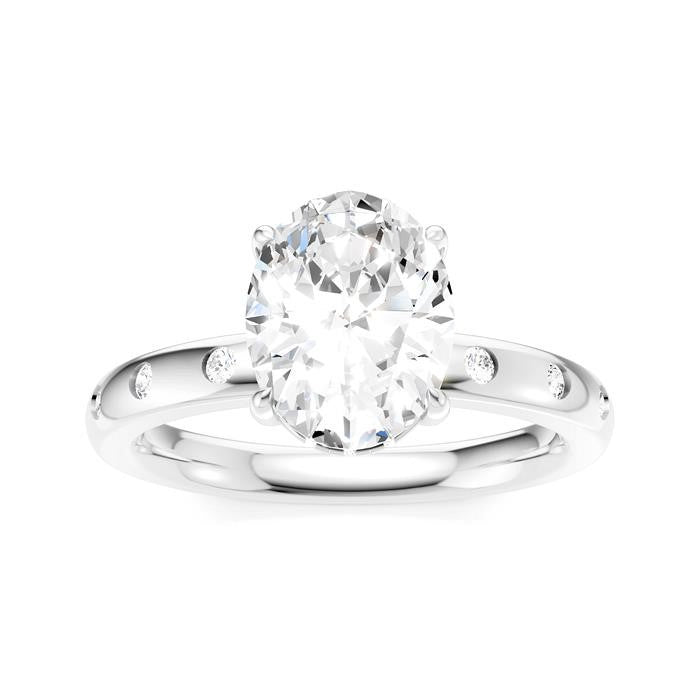1/6 Ctw Akari Oval Shape Round Cut Diamond Semi-Mount Engagement Ring in 14K White Gold