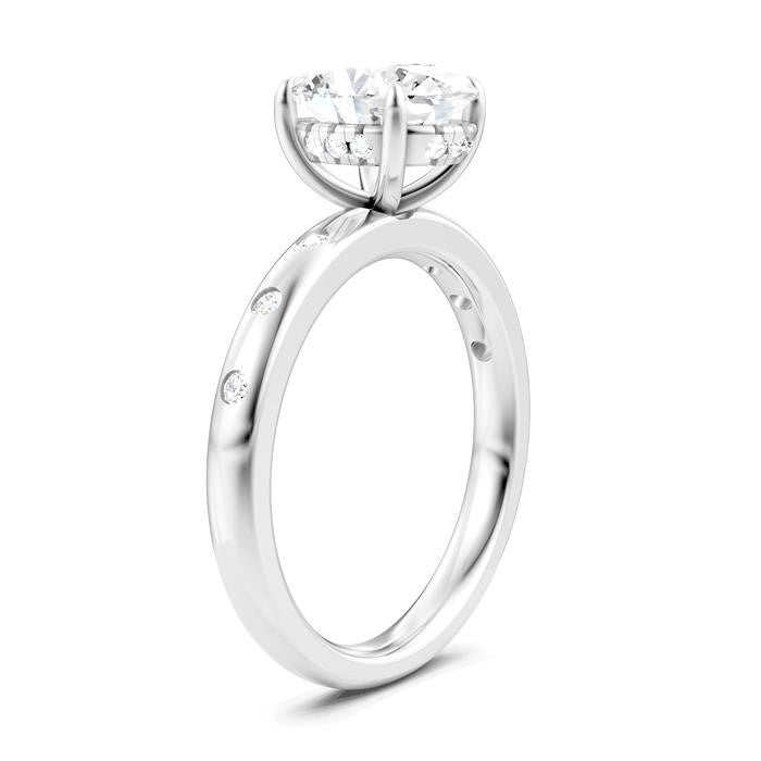 1/6 Ctw Akari Oval Shape Round Cut Diamond Semi-Mount Engagement Ring in 14K White Gold
