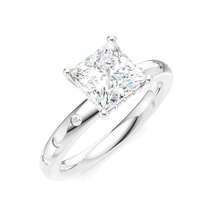 1/6 Ctw Akari Princess Shape Round Cut Diamond Semi-Mount Engagement Ring in 14K White Gold