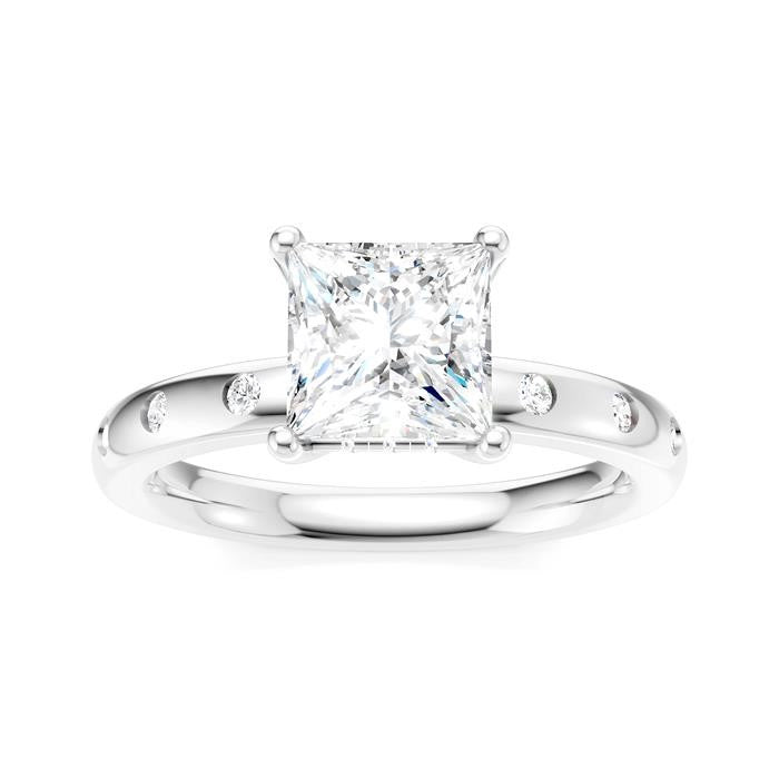 1/6 Ctw Akari Princess Shape Round Cut Diamond Semi-Mount Engagement Ring in 14K White Gold