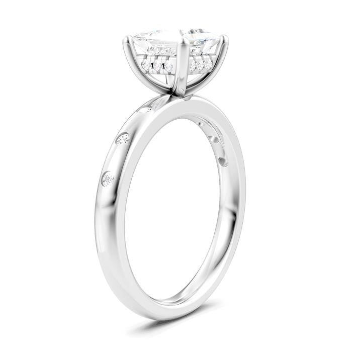 1/6 Ctw Akari Princess Shape Round Cut Diamond Semi-Mount Engagement Ring in 14K White Gold
