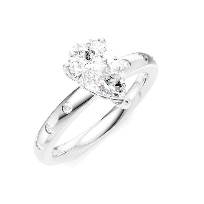 1/6 Ctw Akari Pear Shape Round Cut Diamond Semi-Mount Engagement Ring in 14K White Gold