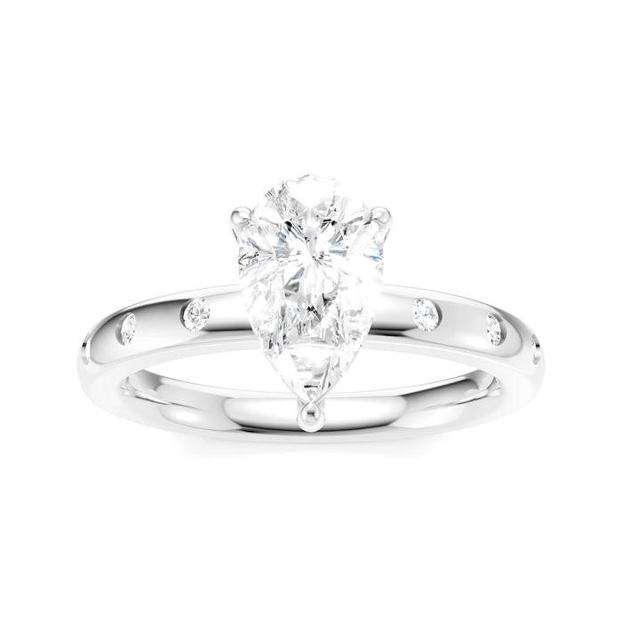 1/6 Ctw Akari Pear Shape Round Cut Diamond Semi-Mount Engagement Ring in 14K White Gold