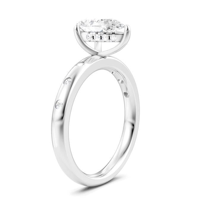 1/6 Ctw Akari Pear Shape Round Cut Diamond Semi-Mount Engagement Ring in 14K White Gold