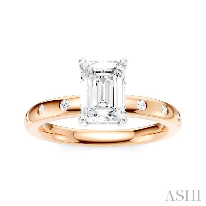 1/6 Ctw Akari Emerald Shape Round Cut Diamond Semi-Mount Engagement Ring in 14K Rose and White Gold